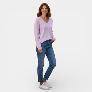 SAKS FIFTH AVENUE 💯 Cashmere Pale Purple V-neck Loose Fitting Sweater, Size M
